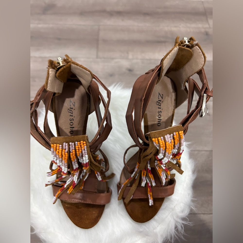 🎉PRICE ⬇️ ZIGISOHO • Cognac Leather High Heel Sandal • sz 6.5 - Picture 4 of 8
